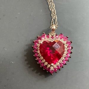 heart pendant Glass&cubic zirconia stones, sterling silver base&chain 18” chain